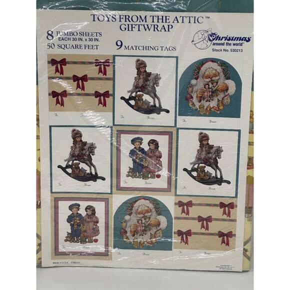 VTG Toys From The Attic Christmas Gift Wrap Lot 50 Sq Ft Paper & Tags NIP - Picture 4 of 8